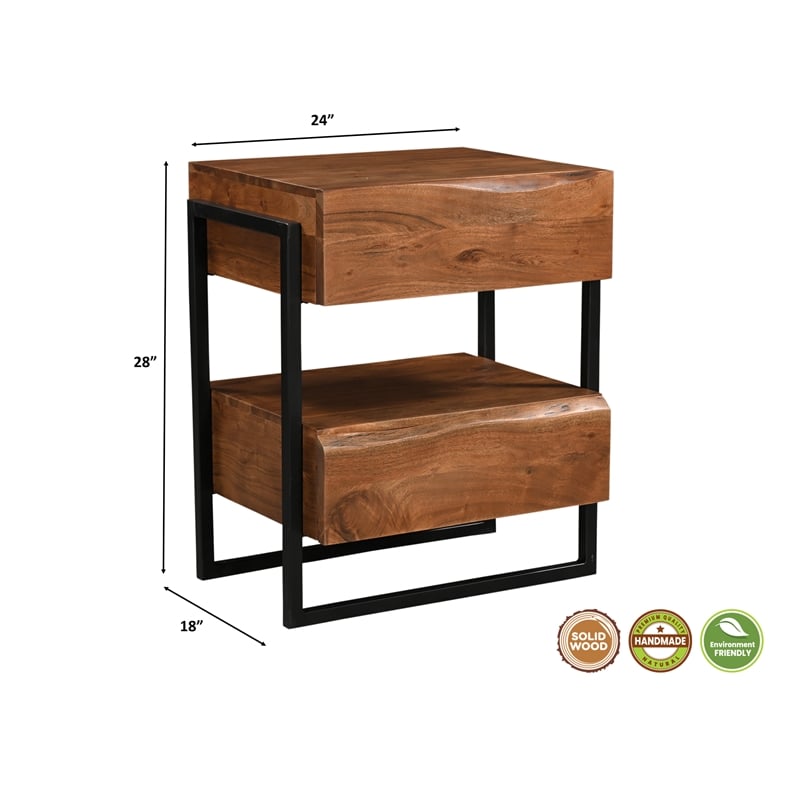 Pemberly Row 3-Piece Live Edge Solid Wood Acacia Bedroom Set in Brown