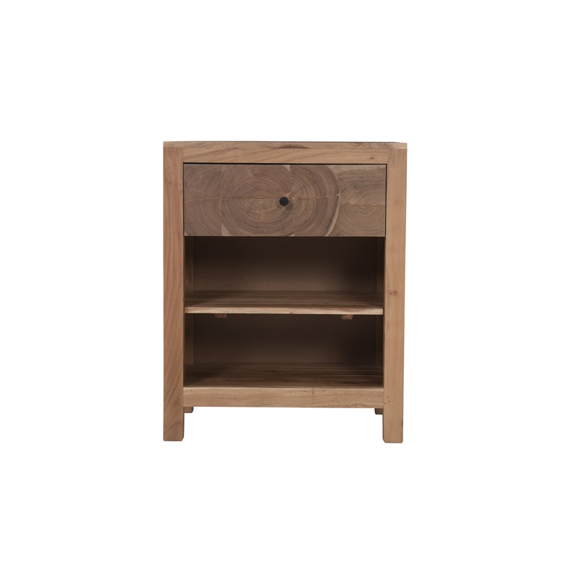 Pemberly Row Brown Solid Wood 1-Drawer Nightstand with Tree Slice Design