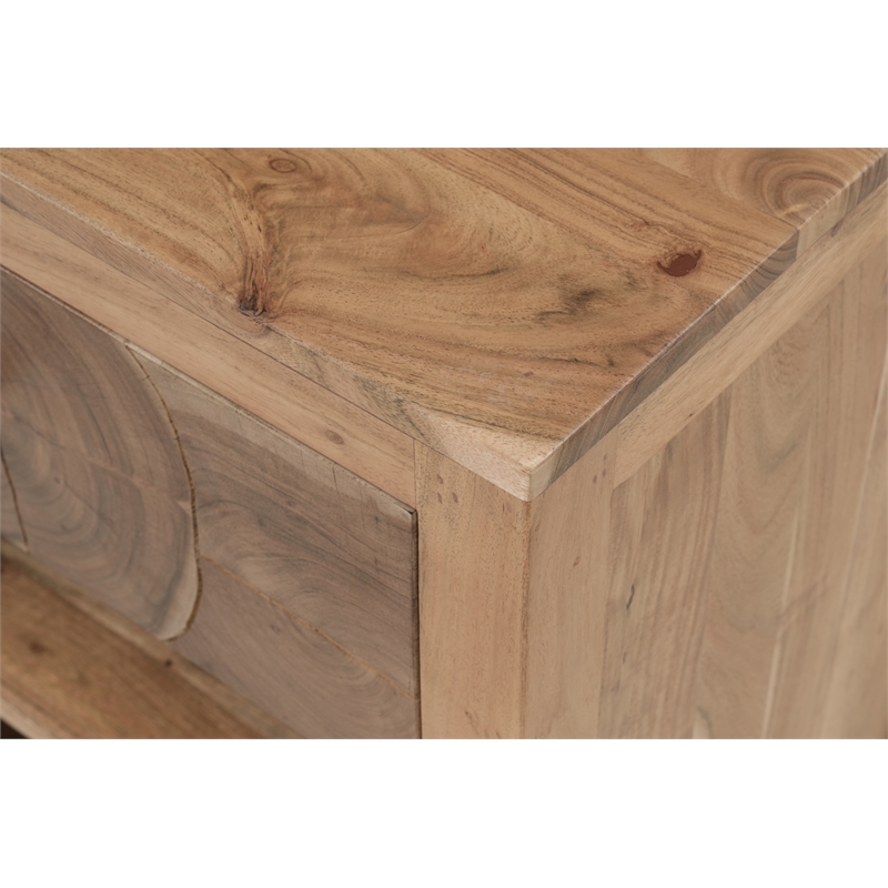 Pemberly Row Brown Solid Wood 1-Drawer Nightstand with Tree Slice Design