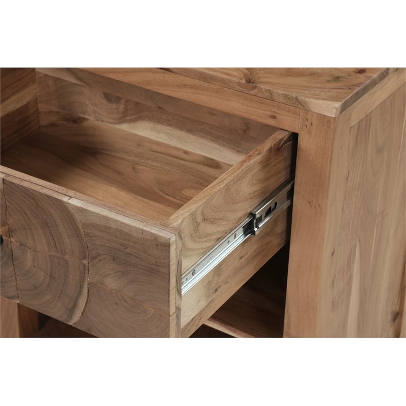 Pemberly Row Brown Solid Wood 1-Drawer Nightstand with Tree Slice Design