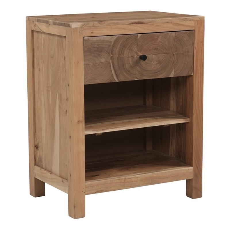 Pemberly Row Brown Solid Wood 1-Drawer Nightstand with Tree Slice Design