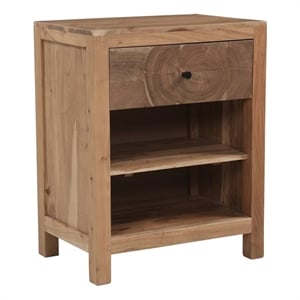 Pemberly Row Brown Solid Wood 1-Drawer Nightstand with Tree Slice Design
