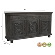 Pemberly Row Carved Mango Wood Sideboard with 3 Drawers & Doors in Black