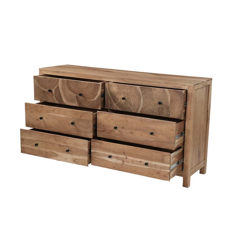 Pemberly Row Brown Solid Wood 6-Drawer Dresser with Tree Slice Design