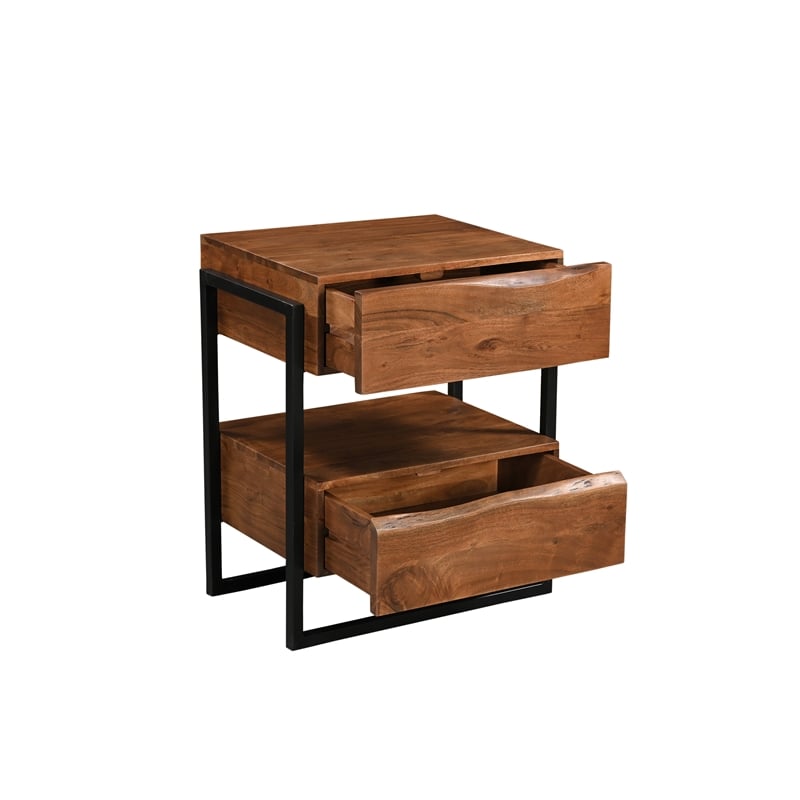 Pemberly Row 2-Drawer Live Edge Solid Wood Acacia Nightstand in Brown/Black