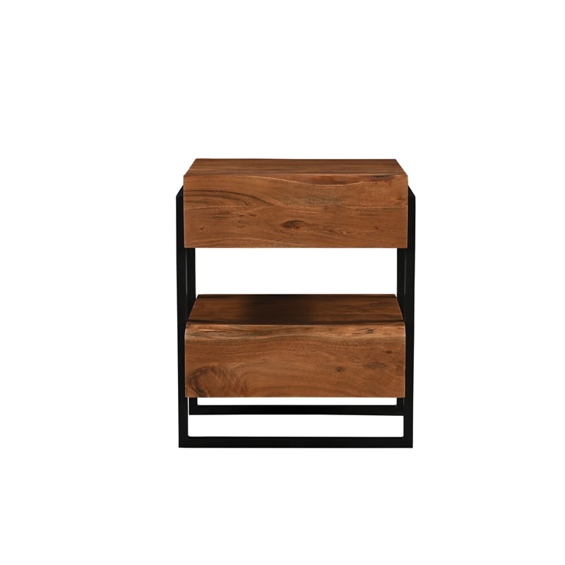 Pemberly Row 2-Drawer Live Edge Solid Wood Acacia Nightstand in Brown/Black
