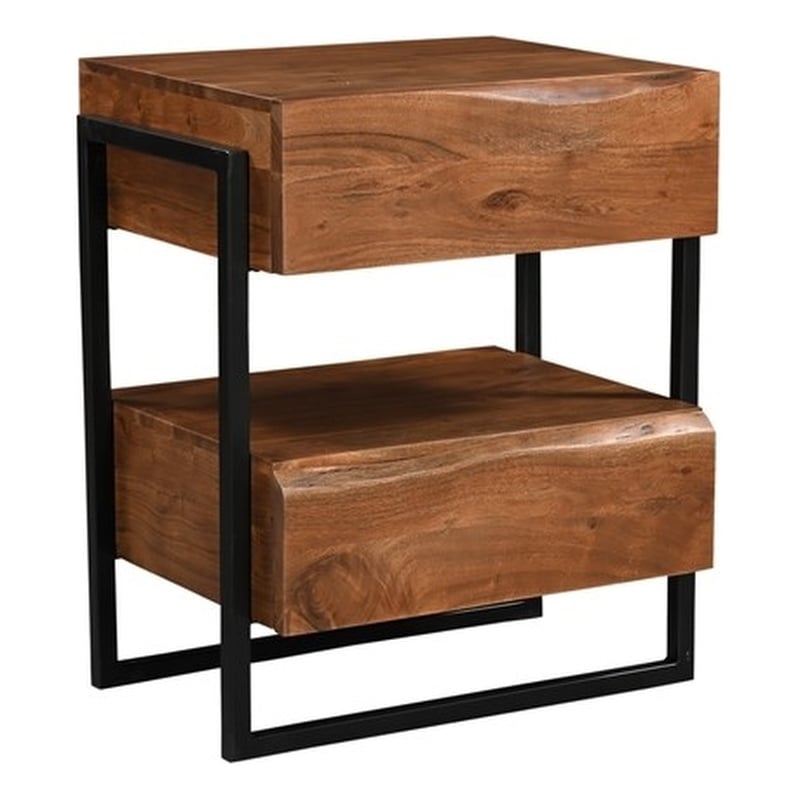 Pemberly Row 2-Drawer Live Edge Solid Wood Acacia Nightstand in Brown/Black