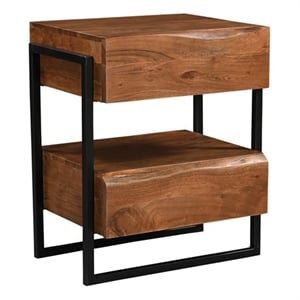 Pemberly Row 2-Drawer Live Edge Solid Wood Acacia Nightstand in Brown/Black