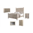 Pemberly Row Gray Floral Carved Solid Wood Mango 5-Piece Queen Bedroom Set