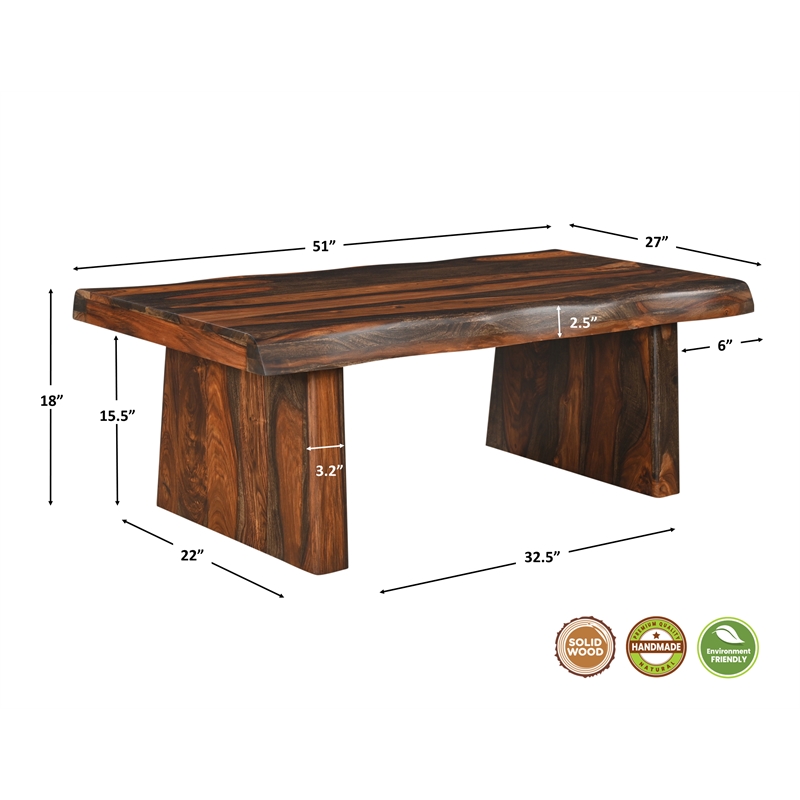 Pemberly Row Solid Wood 3-Piece Live Edge Living Room Table Set in Brown