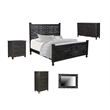 Pemberly Row Black Floral Carved Solid Wood Mango 5-Piece King Bedroom Set