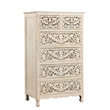 Pemberly Row White Floral Carved Solid Wood Mango 5-Piece Queen Bedroom Set