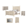 Pemberly Row White Floral Carved Solid Wood Mango 5-Piece Queen Bedroom Set
