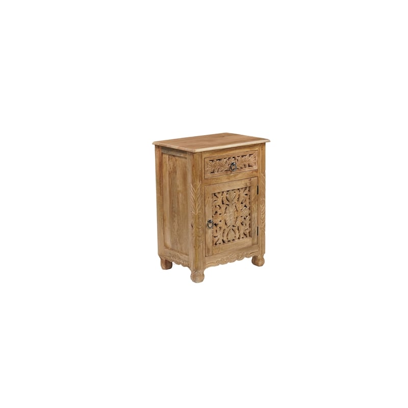Pemberly Row Brown Solid Wood Nightstand with Drawer and Cabinet Fully Assembled