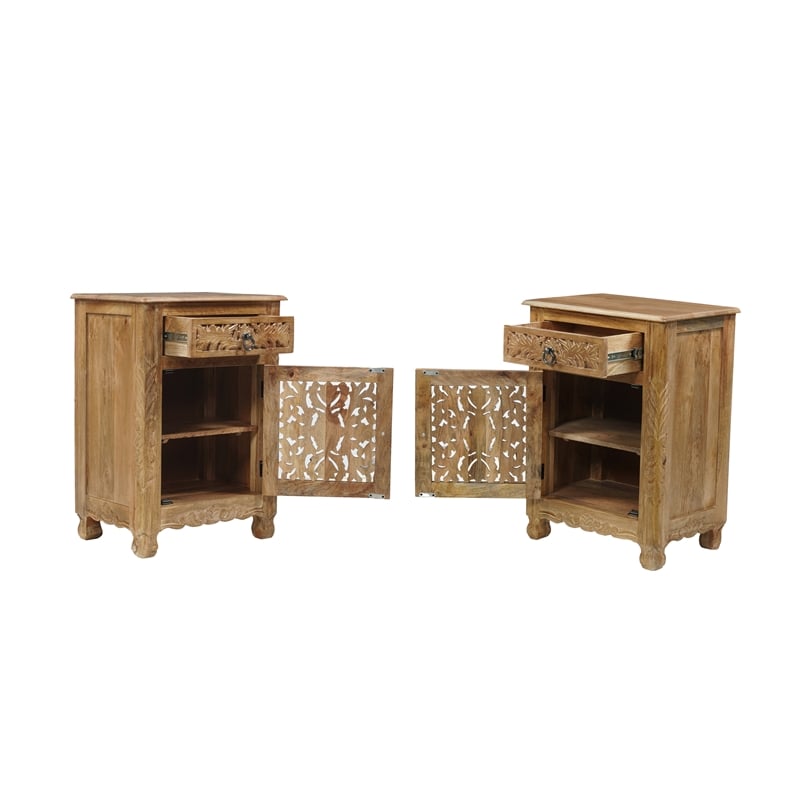 Pemberly Row Brown Solid Wood Nightstand with Drawer and Cabinet Fully Assembled