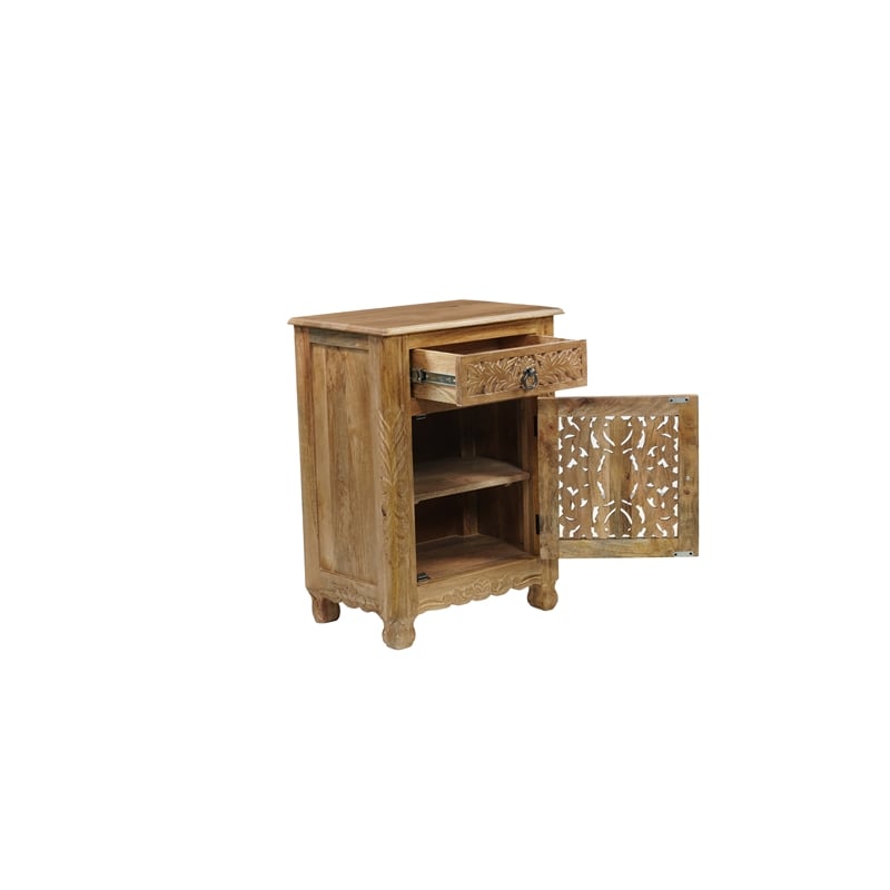 Pemberly Row Brown Solid Wood Nightstand with Drawer and Cabinet Fully Assembled