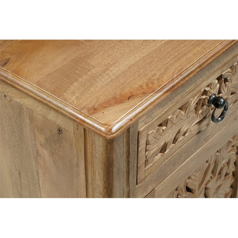 Pemberly Row Brown Solid Wood Nightstand with Drawer and Cabinet Fully Assembled