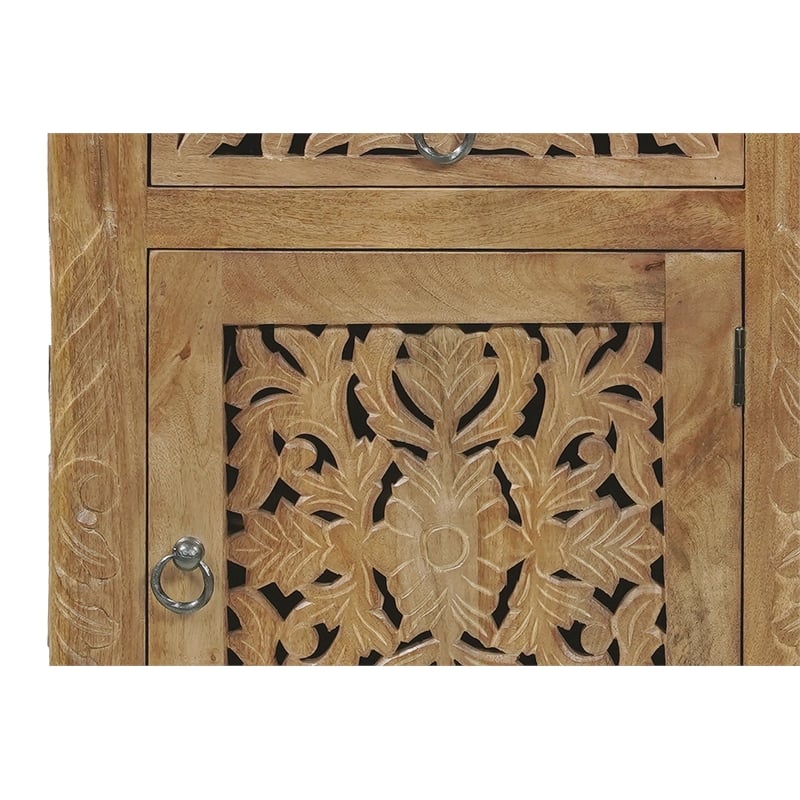 Pemberly Row Brown Solid Wood Nightstand with Drawer and Cabinet Fully Assembled