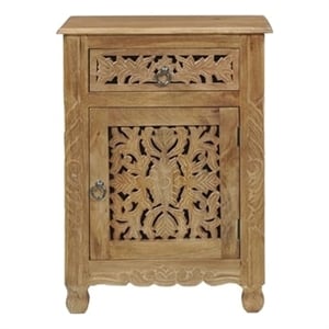 Pemberly Row Brown Solid Wood Nightstand with Drawer and Cabinet Fully Assembled