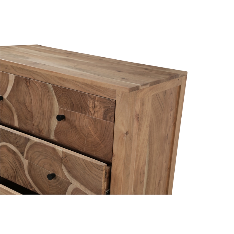 Pemberly Row Brown Solid Wood 5-Drawer Chest with Tree Slice Design