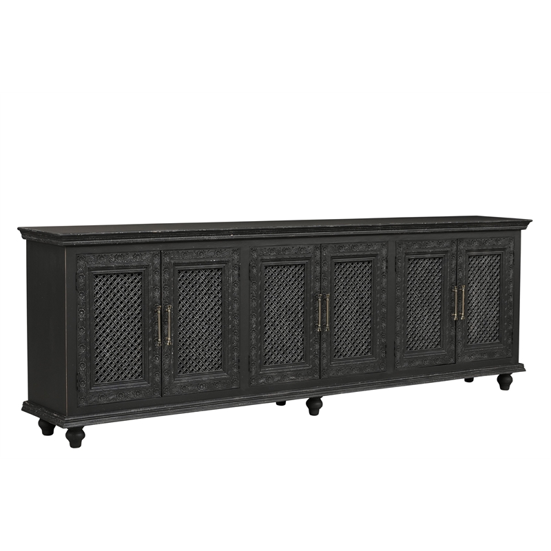 Pemberly Row Handcrafted Solid Wood Sideboard with Floral Carvings and 6 Doors