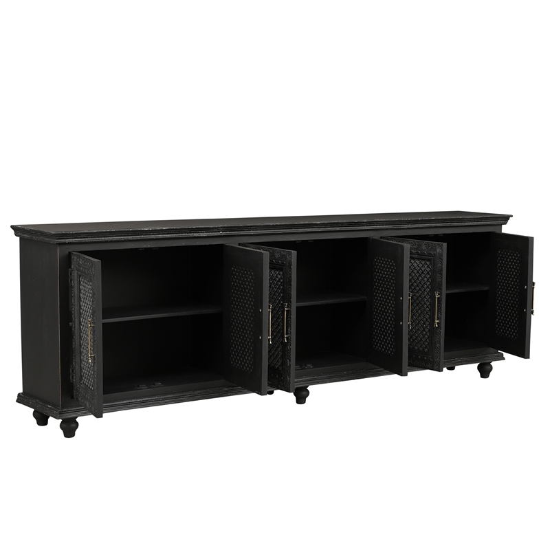 Pemberly Row Handcrafted Solid Wood Sideboard with Floral Carvings and 6 Doors