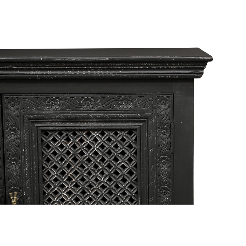 Pemberly Row Handcrafted Solid Wood Sideboard with Floral Carvings and 6 Doors