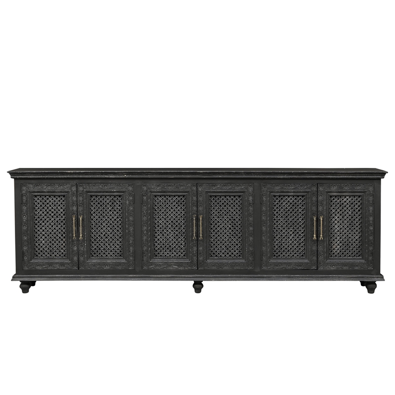 Pemberly Row Handcrafted Solid Wood Sideboard with Floral Carvings and 6 Doors