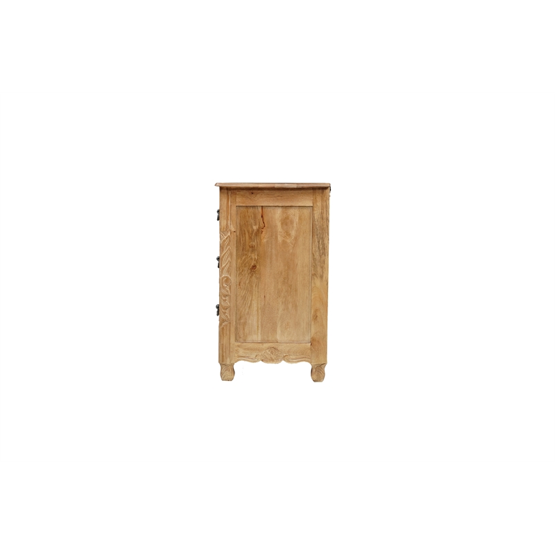Pemberly Row Solid Wood 3-Drawer Carved Nightstand with Brass Ring Pulls