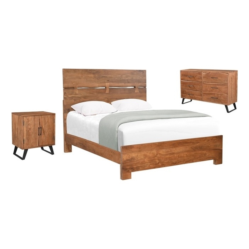 Pemberly Row 3-Piece Live Edge Solid Wood Acacia Bedroom Set in Brown/Black
