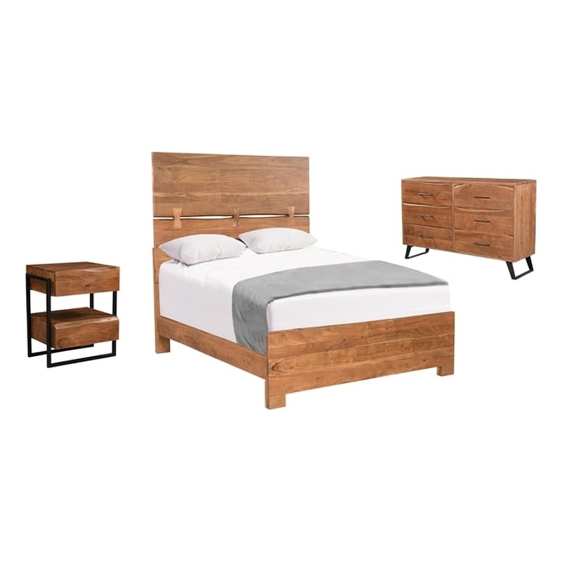 Pemberly Row 3-Piece Live Edge Solid Wood Acacia Bedroom Set in Brown