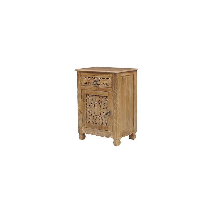Pemberly Row Brown Solid Wood Nightstand with Drawer and Cabinet Fully Assembled