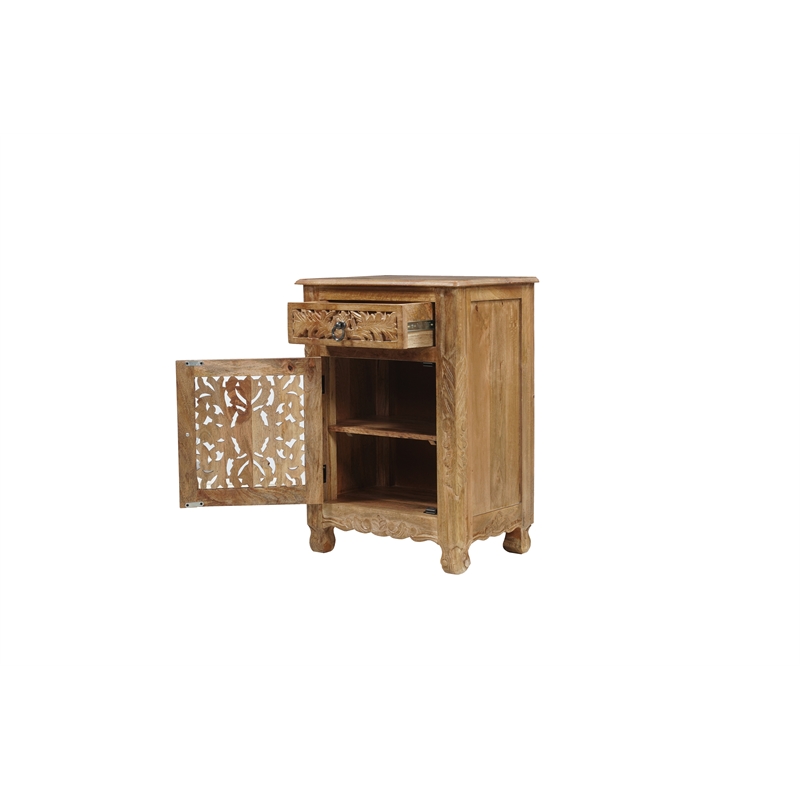 Pemberly Row Brown Solid Wood Nightstand with Drawer and Cabinet Fully Assembled