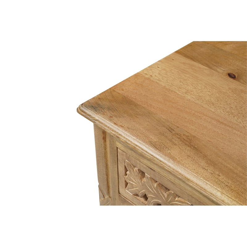 Pemberly Row Brown Solid Wood Nightstand with Drawer and Cabinet Fully Assembled