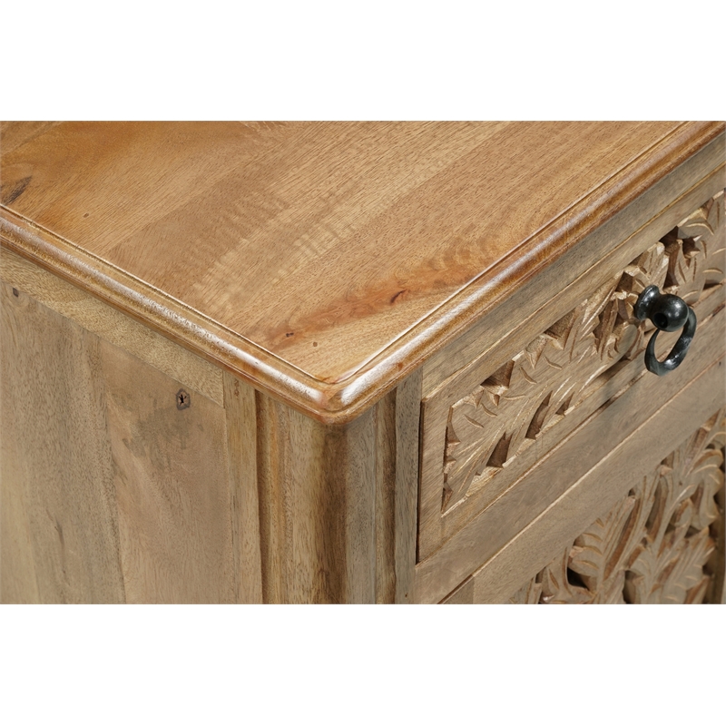 Pemberly Row Brown Solid Wood Nightstand with Drawer and Cabinet Fully Assembled