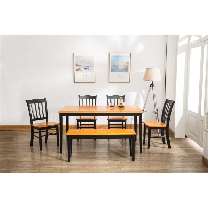 Pemberly Row 6 Piece Wood Dining Set with Table and Chairs in Black and Oak
