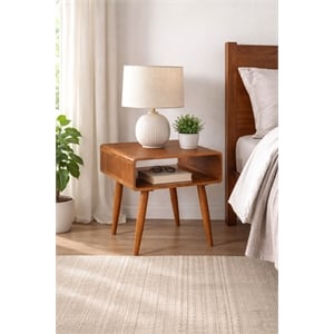 Pemberly Row Wood End Table with Open Cubby Storage in Rich Walnut