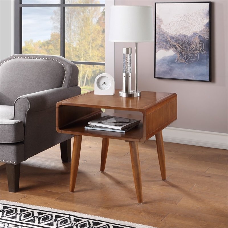 Pemberly Row Wood End Table with Open Cubby Storage in Rich Walnut
