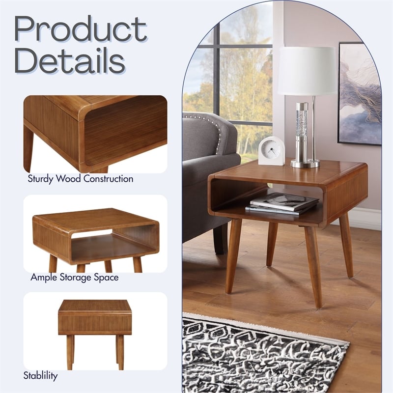 Pemberly Row Wood End Table with Open Cubby Storage in Rich Walnut