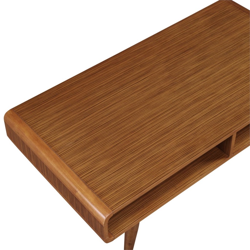 Pemberly Row Wood Coffee Table with 2 Open Cubbies in Rich Walnut