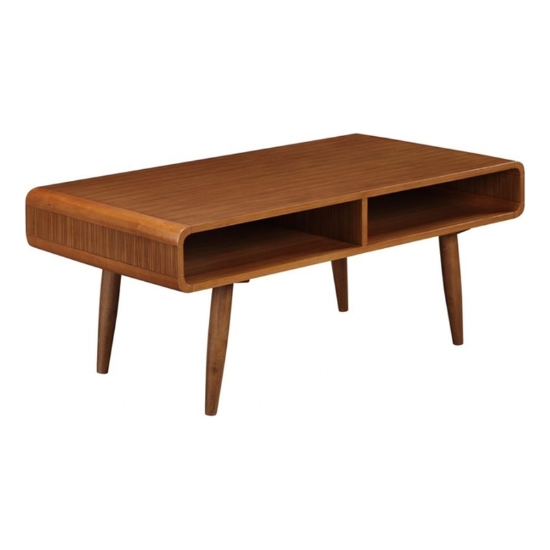 Pemberly Row Wood Coffee Table with 2 Open Cubbies in Rich Walnut