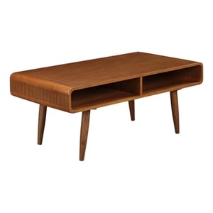 Pemberly Row Wood Coffee Table with 2 Open Cubbies in Rich Walnut