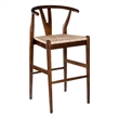 Pemberly Row Bar Height Kitchen Stool with Woven Rush Seat in Cappuccino