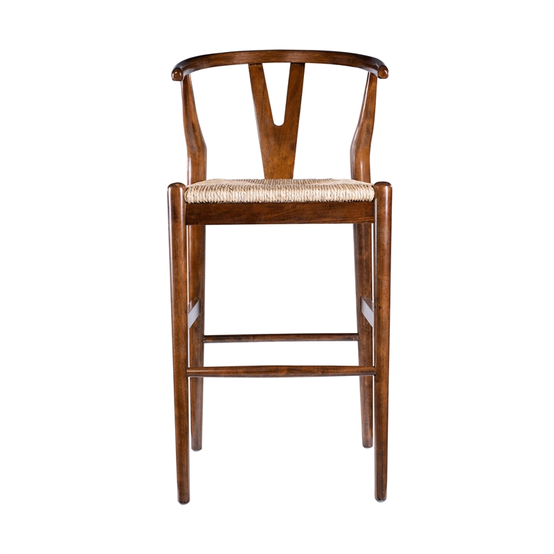 Pemberly Row Bar Height Kitchen Stool with Woven Rush Seat in Cappuccino