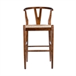 Pemberly Row Bar Height Kitchen Stool with Woven Rush Seat in Cappuccino