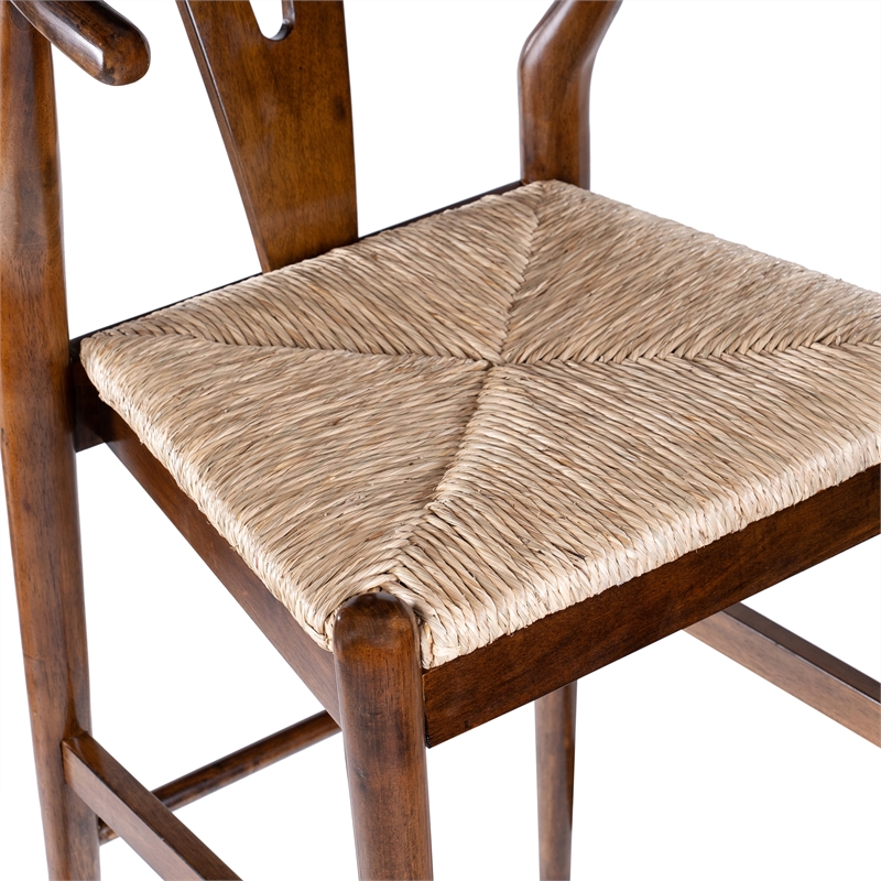 Pemberly Row Bar Height Kitchen Stool with Woven Rush Seat in Cappuccino