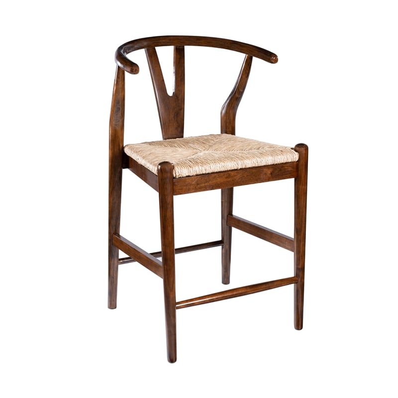 Pemberly Row Counter Height Kitchen Stool with Woven Rush Seat in Cappuccino