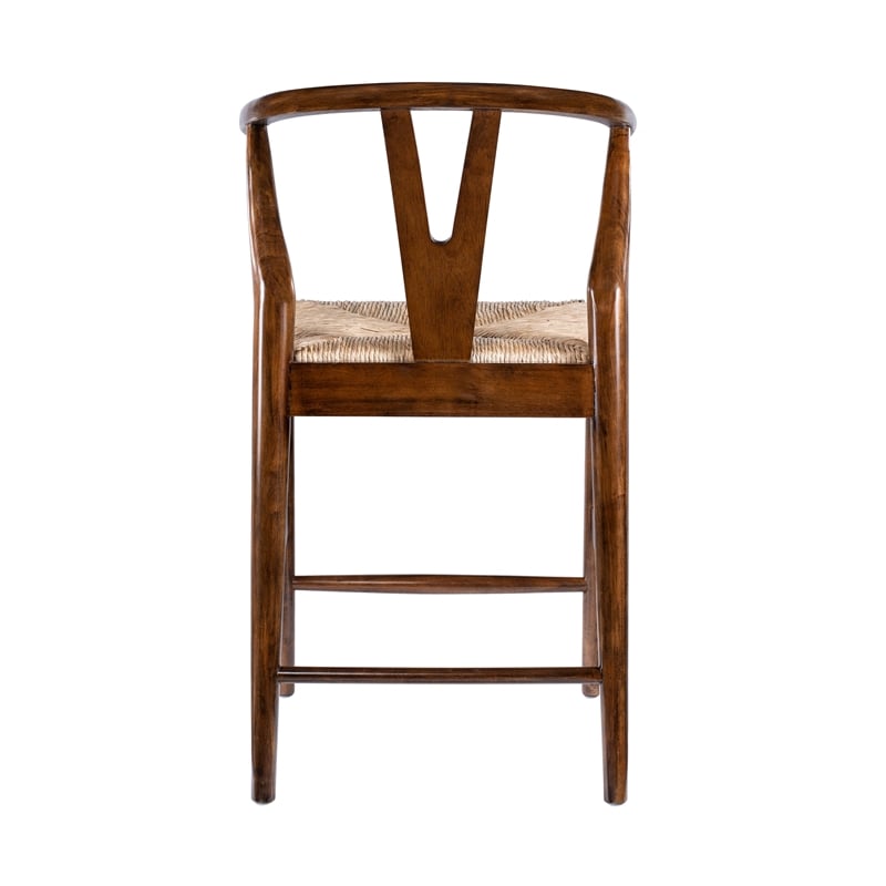 Pemberly Row Counter Height Kitchen Stool with Woven Rush Seat in Cappuccino