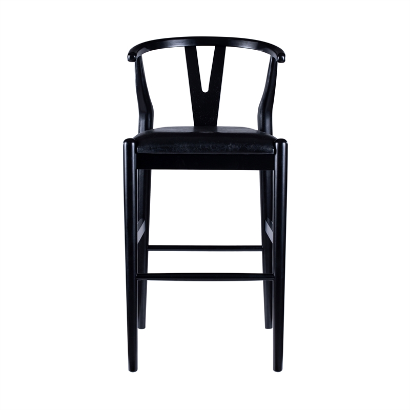Pemberly Row Bar Height Kitchen Stool with Faux Leather Seat in Black
