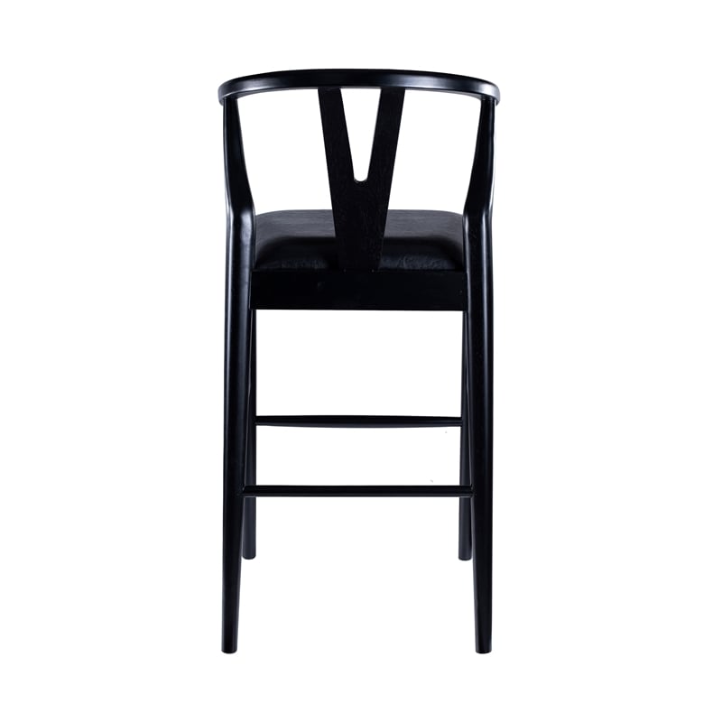Pemberly Row Bar Height Kitchen Stool with Faux Leather Seat in Black